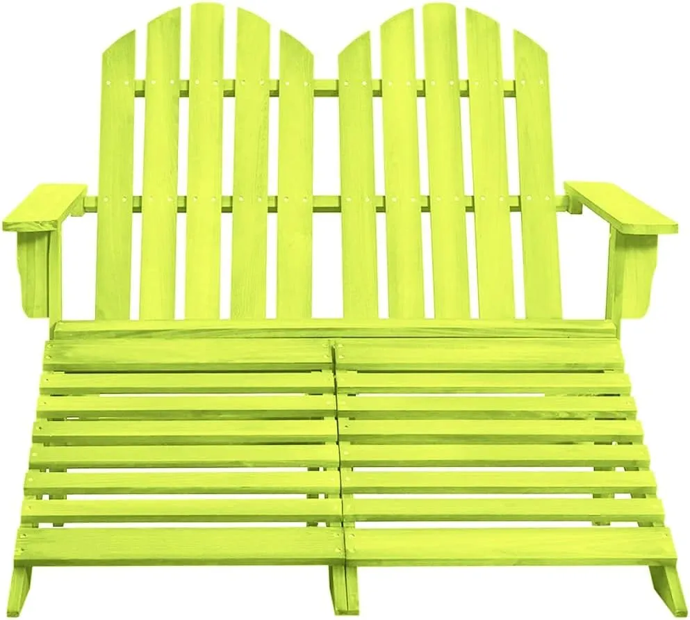 2-Seater Outdoor Adirondack Chair with Ottoman Solid Fir Wood Patio Furniture Green 47"x58.1"x35.2" Ergonomic Design for Garden, Backyard, Porch