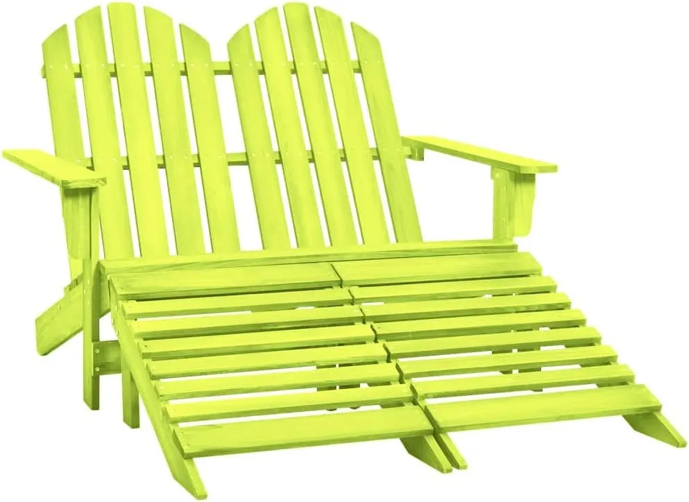 2-Seater Outdoor Adirondack Chair with Ottoman Solid Fir Wood Patio Furniture Green 47"x58.1"x35.2" Ergonomic Design for Garden, Backyard, Porch