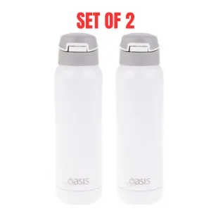 2 x Oasis Insulated Sports Water Bottle Stainless Steel With Straw Oasis 500ml - White