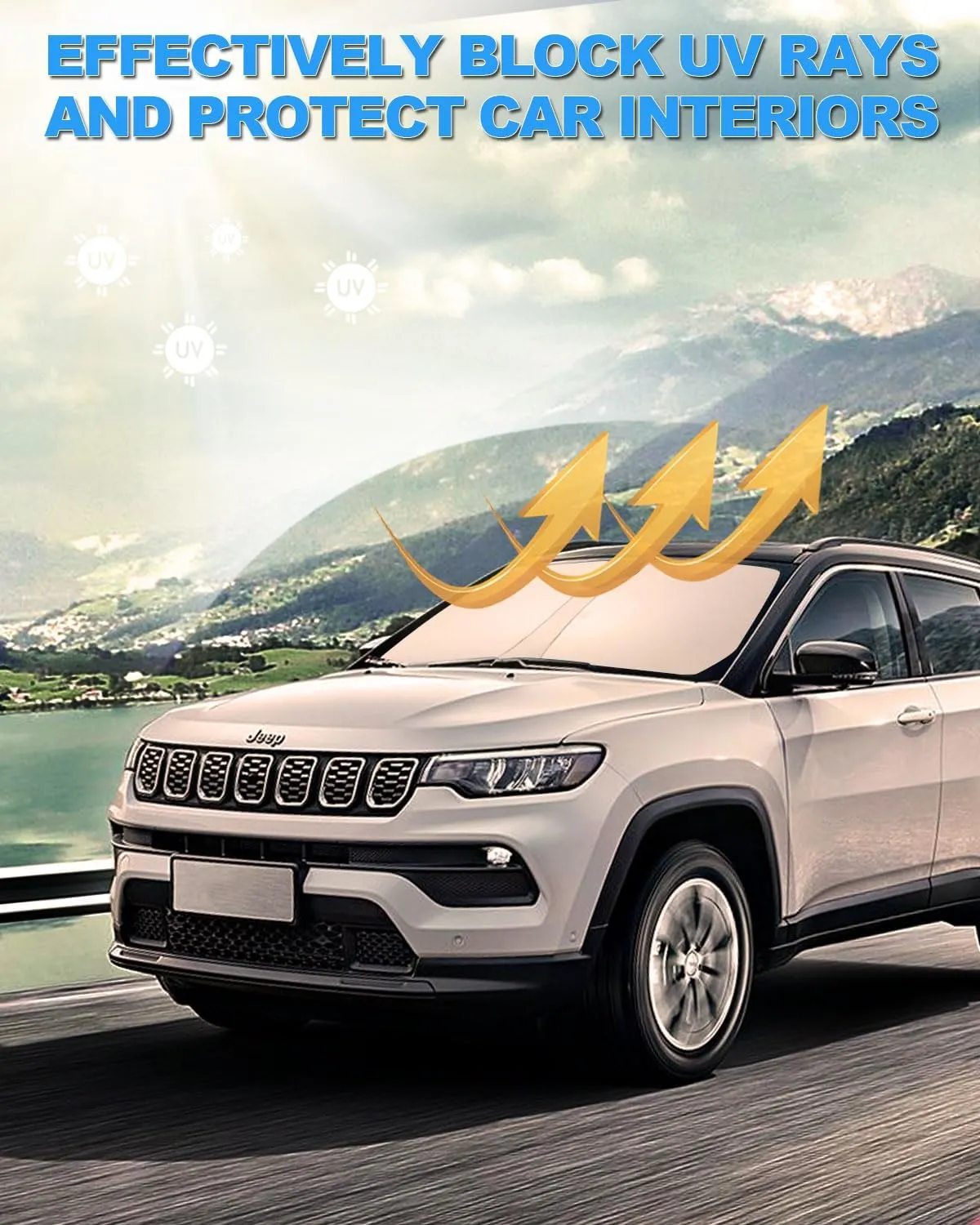 2025 Upgrade Front Windshield Sunshade fit for Jeep Compass 2017-2025 Reflector Foldable Car Shade Automotive Windshield Sunshades Ford Edge Windshield Sun Shade |Keeps Your Vehicle Cool|