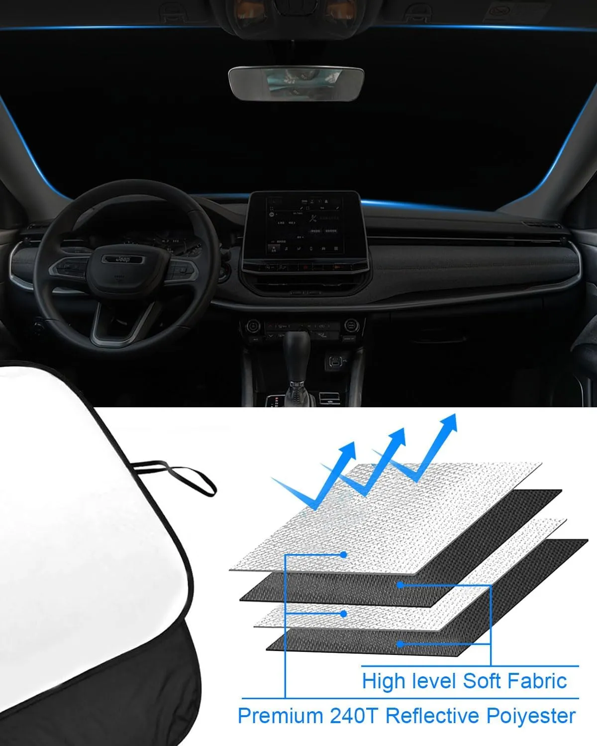 2025 Upgrade Front Windshield Sunshade fit for Jeep Compass 2017-2025 Reflector Foldable Car Shade Automotive Windshield Sunshades Ford Edge Windshield Sun Shade |Keeps Your Vehicle Cool|