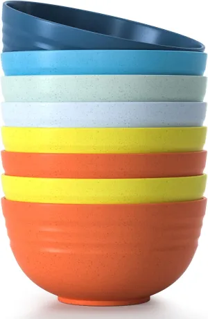 24 OZ Unbreakable Cereal Bowls, 8 Pieces Wheat Straw Bowls, Microwave and Dishwasher Safe Reusable Bowls Set, BPA Free E-Co Friendly Bowl for Ramen, Soup, Salad -Multi Color