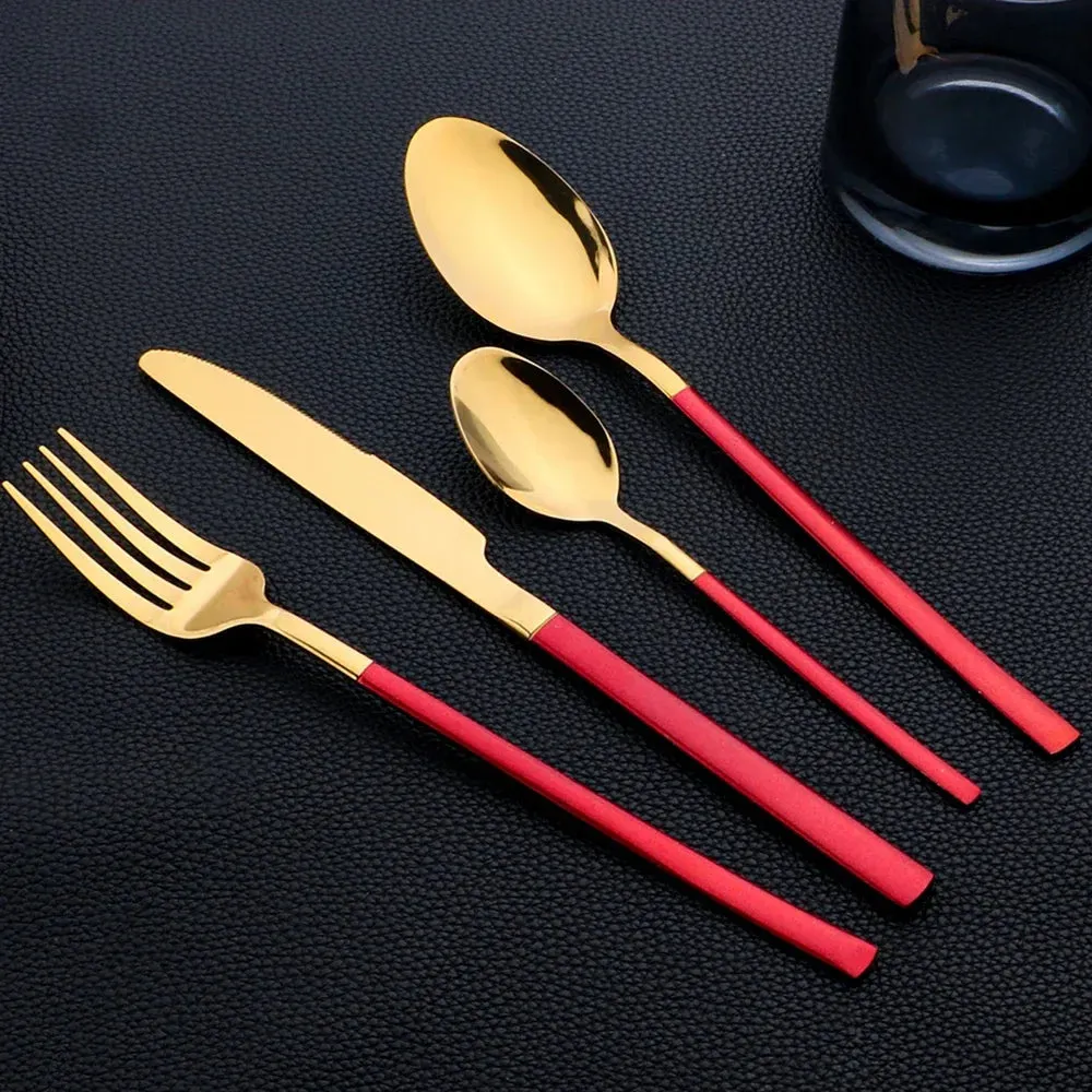 24 Piece Stainless Steel Cutlery Set Matte Black Silverware For Kitchen Tableware