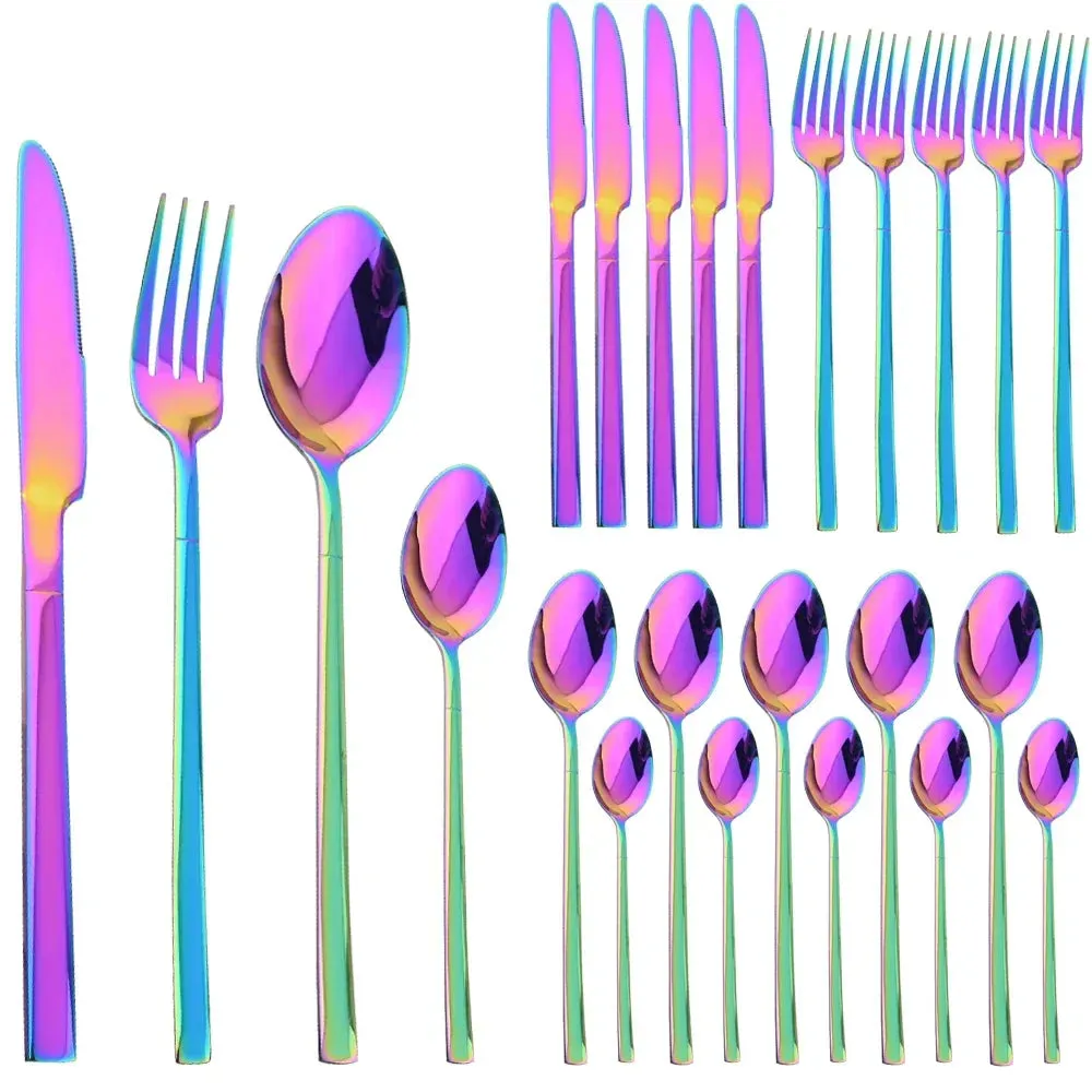 24 Piece Stainless Steel Cutlery Set Matte Black Silverware For Kitchen Tableware