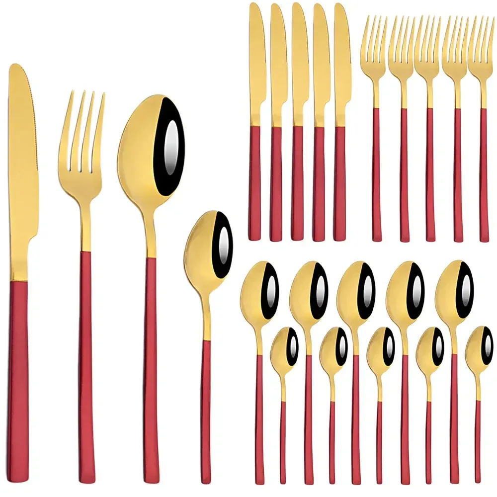 24 Piece Stainless Steel Cutlery Set Matte Black Silverware For Kitchen Tableware