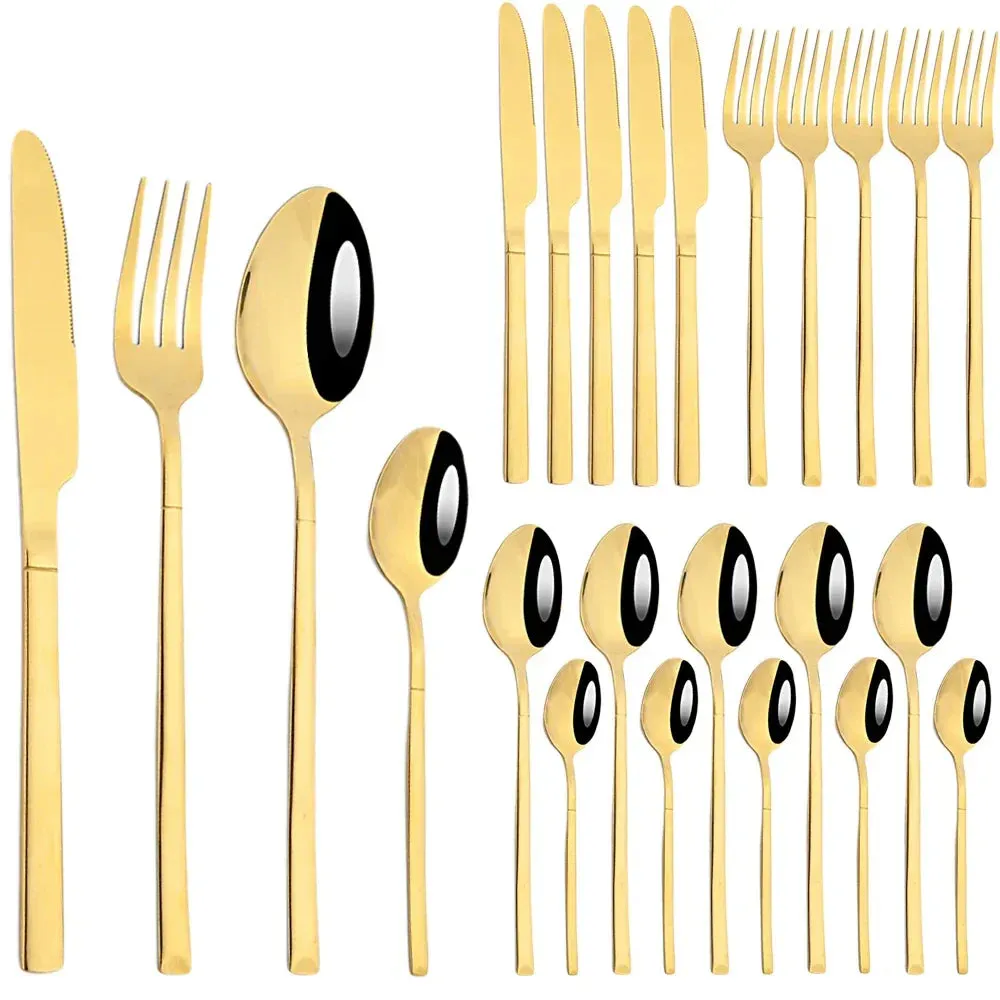 24 Piece Stainless Steel Cutlery Set Matte Black Silverware For Kitchen Tableware