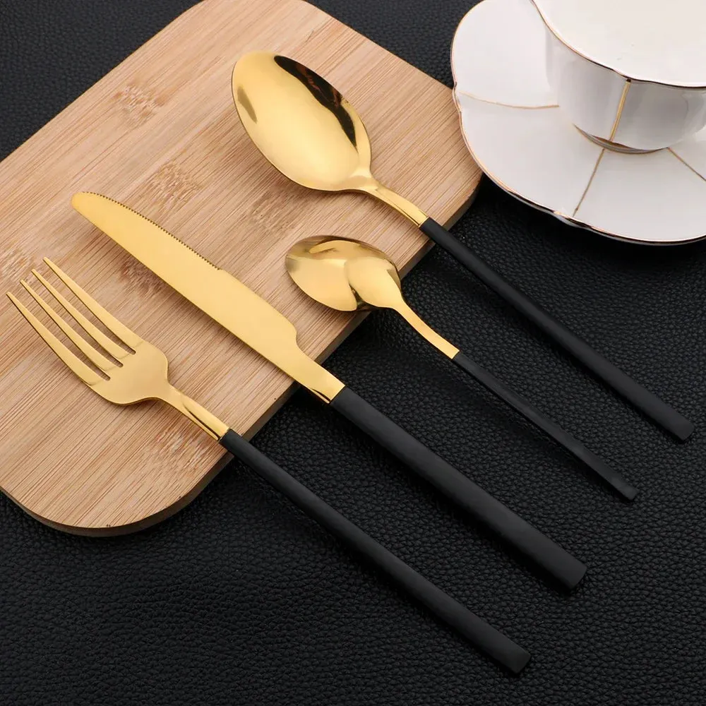 24 Piece Stainless Steel Cutlery Set Matte Black Silverware For Kitchen Tableware