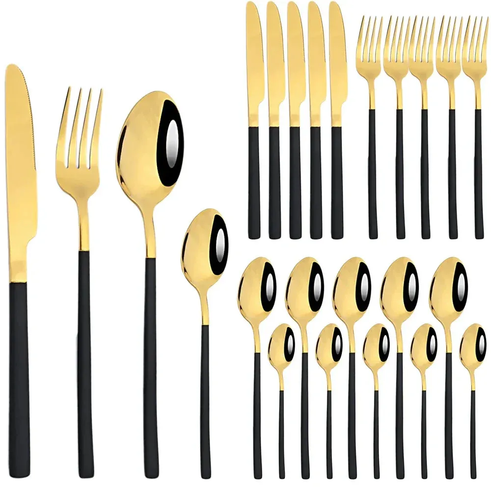 24 Piece Stainless Steel Cutlery Set Matte Black Silverware For Kitchen Tableware