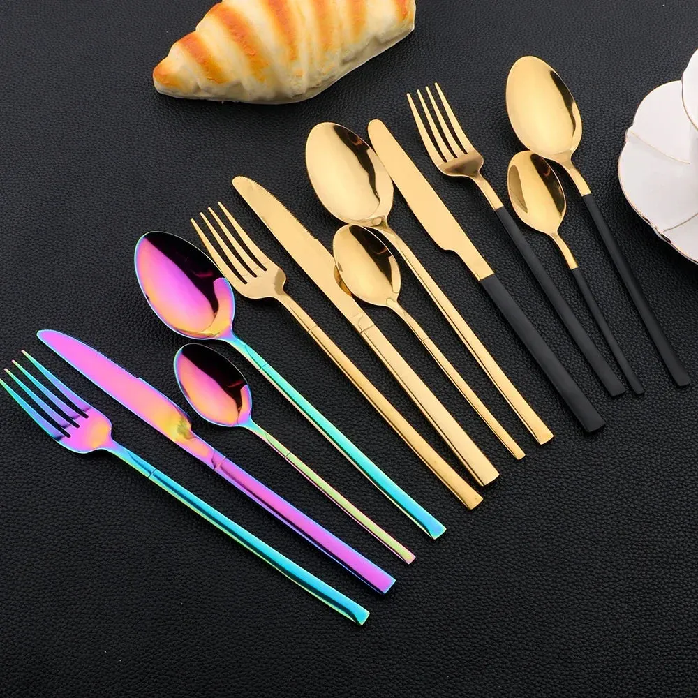 24 Piece Stainless Steel Cutlery Set Matte Black Silverware For Kitchen Tableware