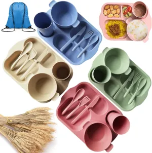 25 Pcs Wheat Straw Dinnerware Sets BPA Free Lightweight Bowl Reusable Dinner Plates Microwave Dishwasher Safe Cup Portable Spoon Knife Fork Dinnerware for Kids Aldult Home School Office Picnic Travel