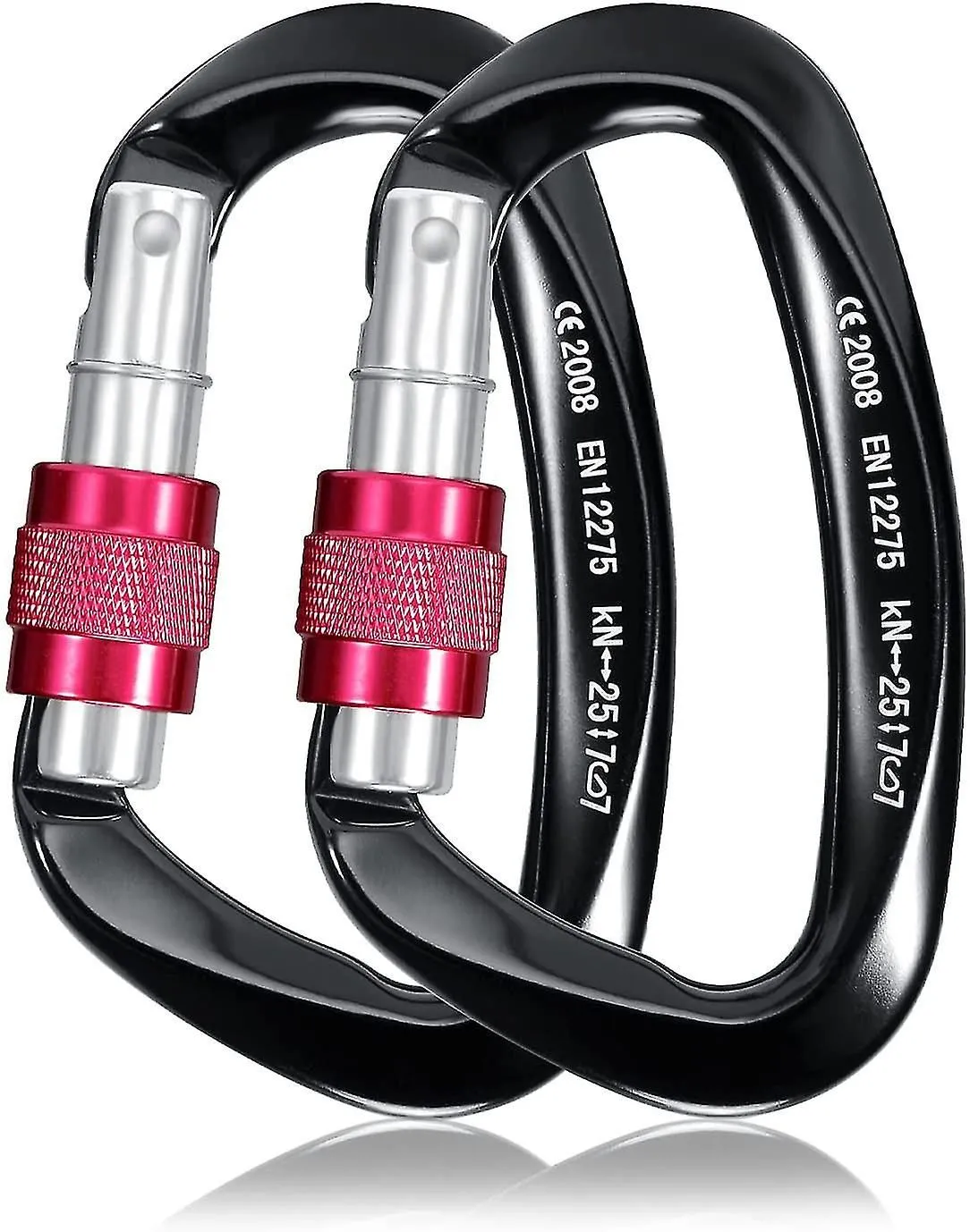 25kn Climbing Carabiner 2pcs , Heavy Duty Aluminum D-shape Locking Safety Carabi