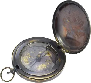 2.5" Antique Brass Compass Pocket Compass Best Gift Ideas Directional Magnetic Compass for Navigation/Push Button Pocket Compass for Camping, Hiking, Touring, Gift