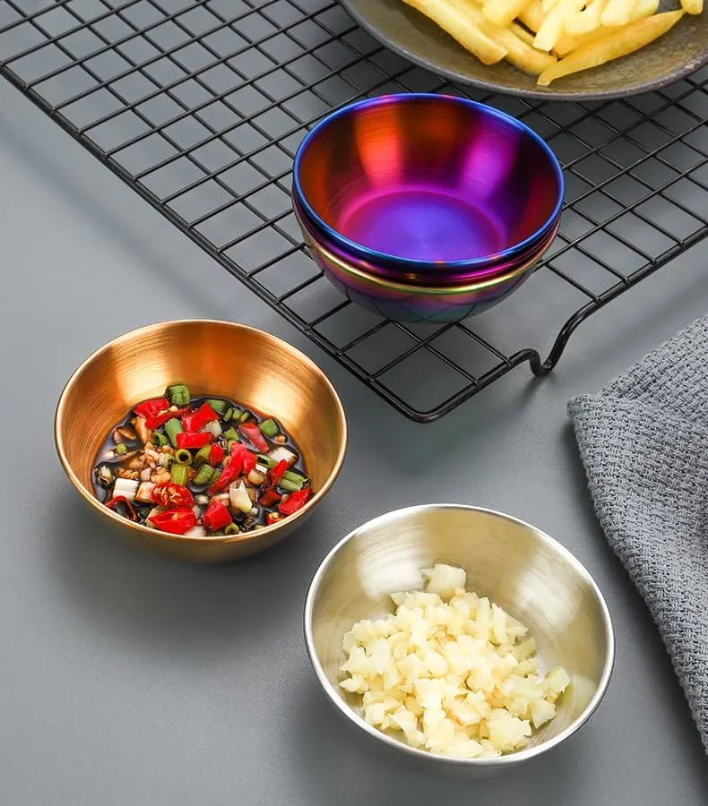 2PC Outdoor Camping Stainless Steel Bowl Side Dish Plate Lightweight Portable Tableware(Blue)