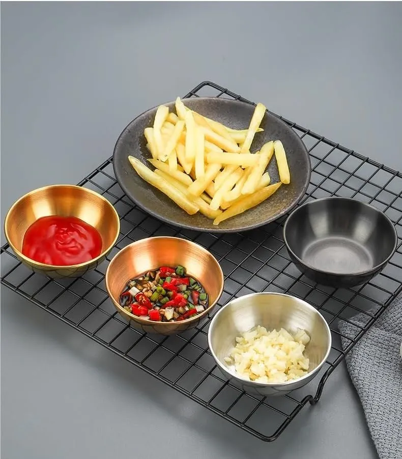 2PC Outdoor Camping Stainless Steel Bowl Side Dish Plate Lightweight Portable Tableware(Blue)
