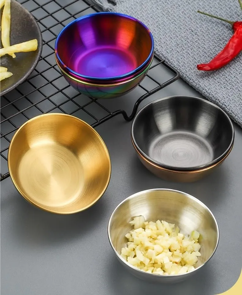 2PC Outdoor Camping Stainless Steel Bowl Side Dish Plate Lightweight Portable Tableware(Blue)