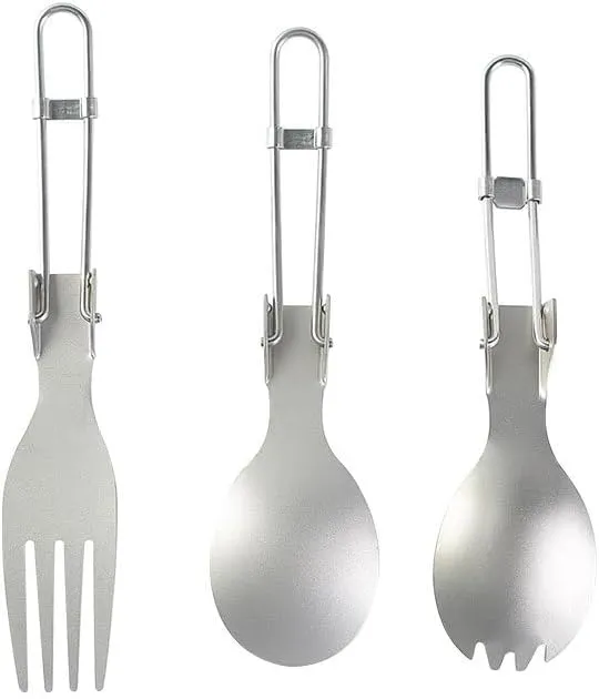 2PCS Pure Titanium Folding Fork And Spoon Two-user Outdoor Camping Portable Tableware(1)