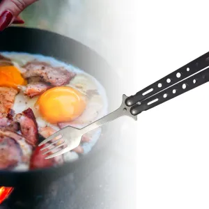 2xButterfly Spoon, Stainless Steel Butterfly Fork, Portable Outdoor Tableware Cooking Foldable Utensil for Hiking Hunting, 2 Pcs