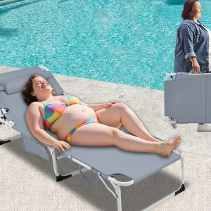 3-In-1 Tanning Chair with Face Hole, Adjustable 5-Position, Grey Folding Portable Lounger Chair for Outside, Laying Out Chairs for Tanning, Lay Flat Beach Lounge Chairs for Outdoor (1, Grey, XL)