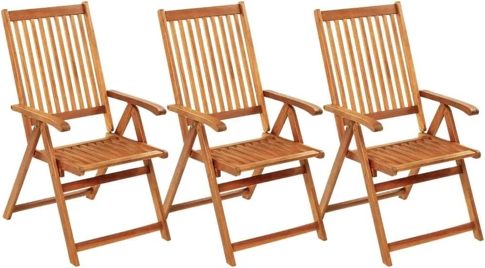 3-Piece Folding Patio Chairs with Green Cushions Solid Acacia Wood Outdoor Furniture Set for Garden Terrace and Poolside