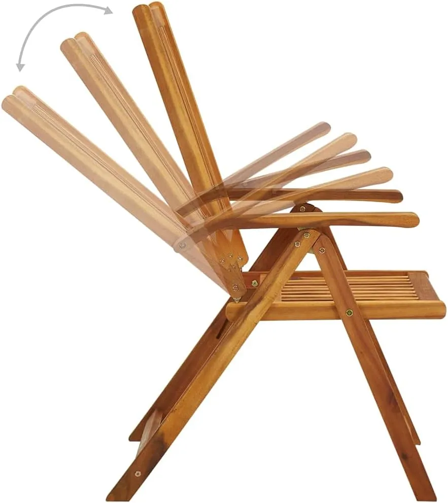 3-Piece Folding Patio Chairs with Green Cushions Solid Acacia Wood Outdoor Furniture Set for Garden Terrace and Poolside