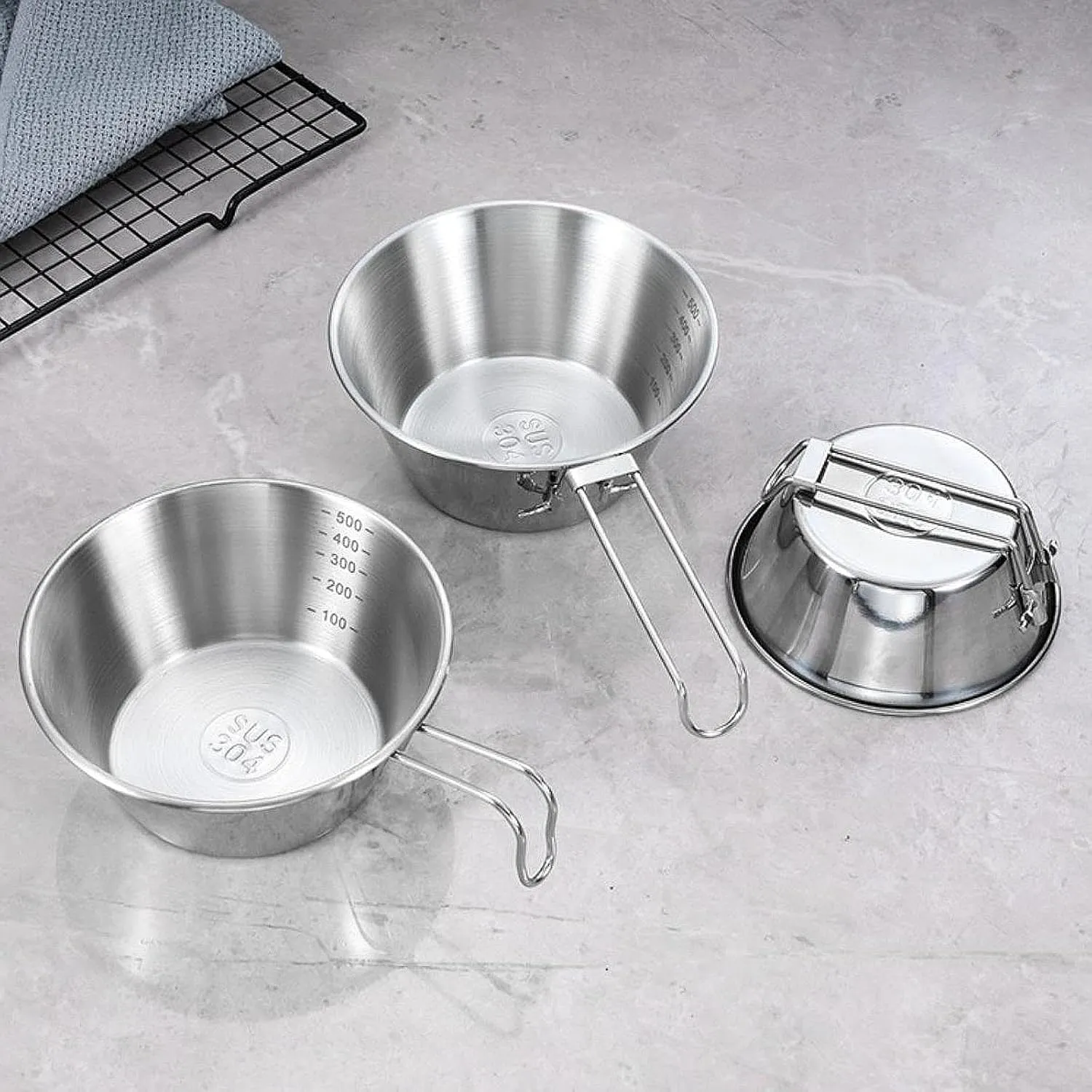 3 Pieces Camping Bowls Set Camping Tableware Sturdy Portable Compact Utensils Cups Dinnerware for BBQ Travel Picnic