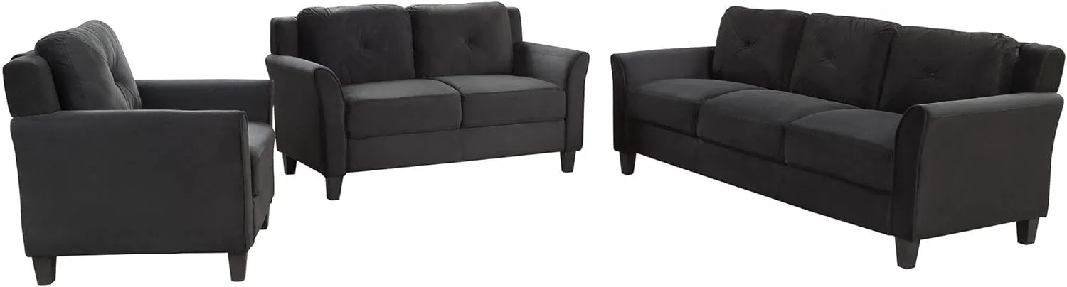 3 Pieses Modern Sofa Sets Button Tufted Backrest Sofa&Couch Include 3 Seaters Couch, Loveseat and Armchair with Ergonomically Curved Armrests for Home Apartment Office Living Room Furniture Sets