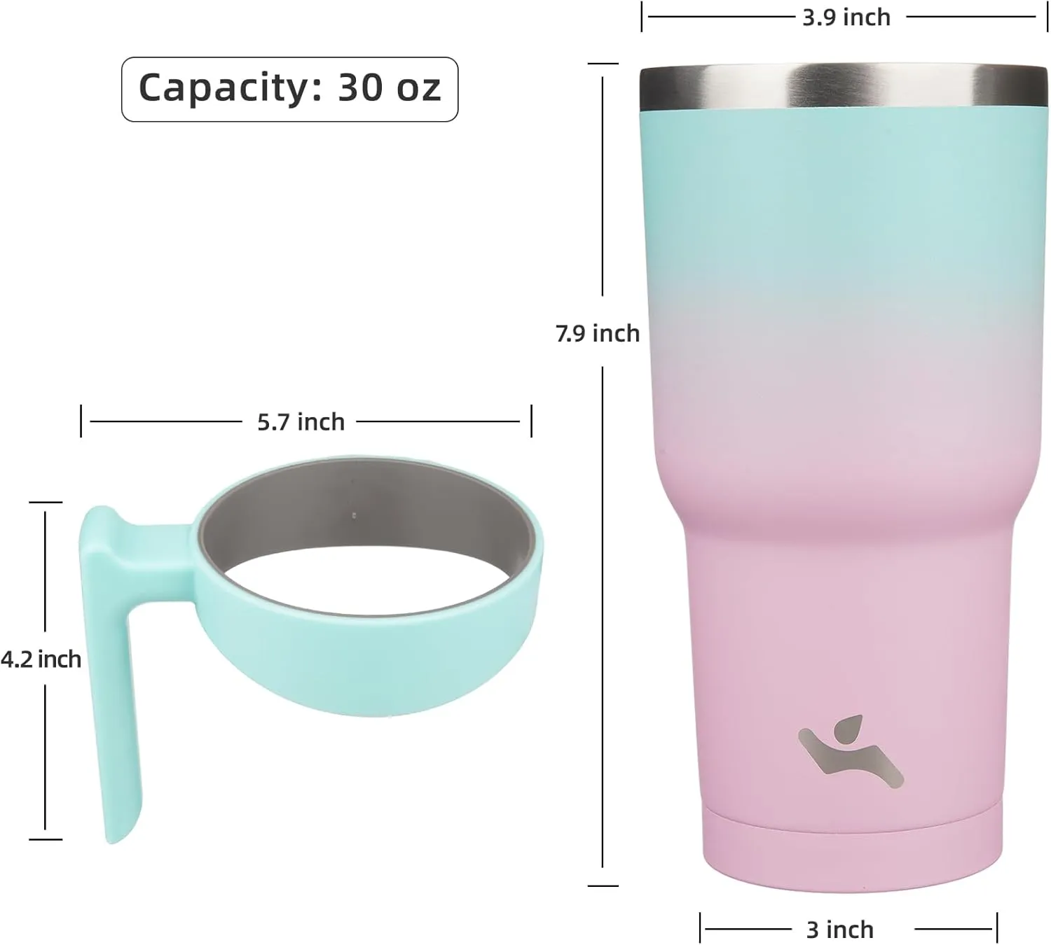 30 oz Tumbler with Handle and 2 Straw 2 Lid, Insulated Water Bottle Stainless Steel Vacuum Cup Reusable Travel Mug,Gum