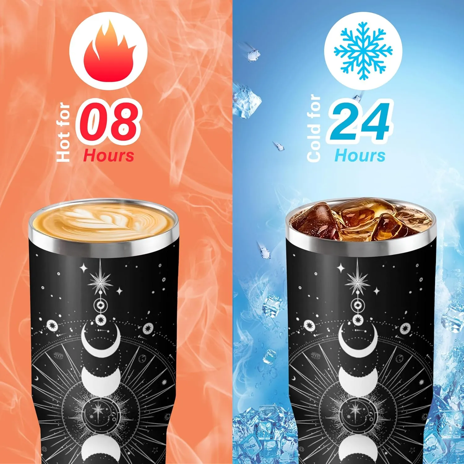 30oz Sun and Moon Tumbler with Handle, Featuring a Leak-proof 2-in-1 Lid and Straw, a Vacuum-insulated Travel Coffee Mug, Portable Stainless Steel Water Bottle, Suitable for Both Women and Men