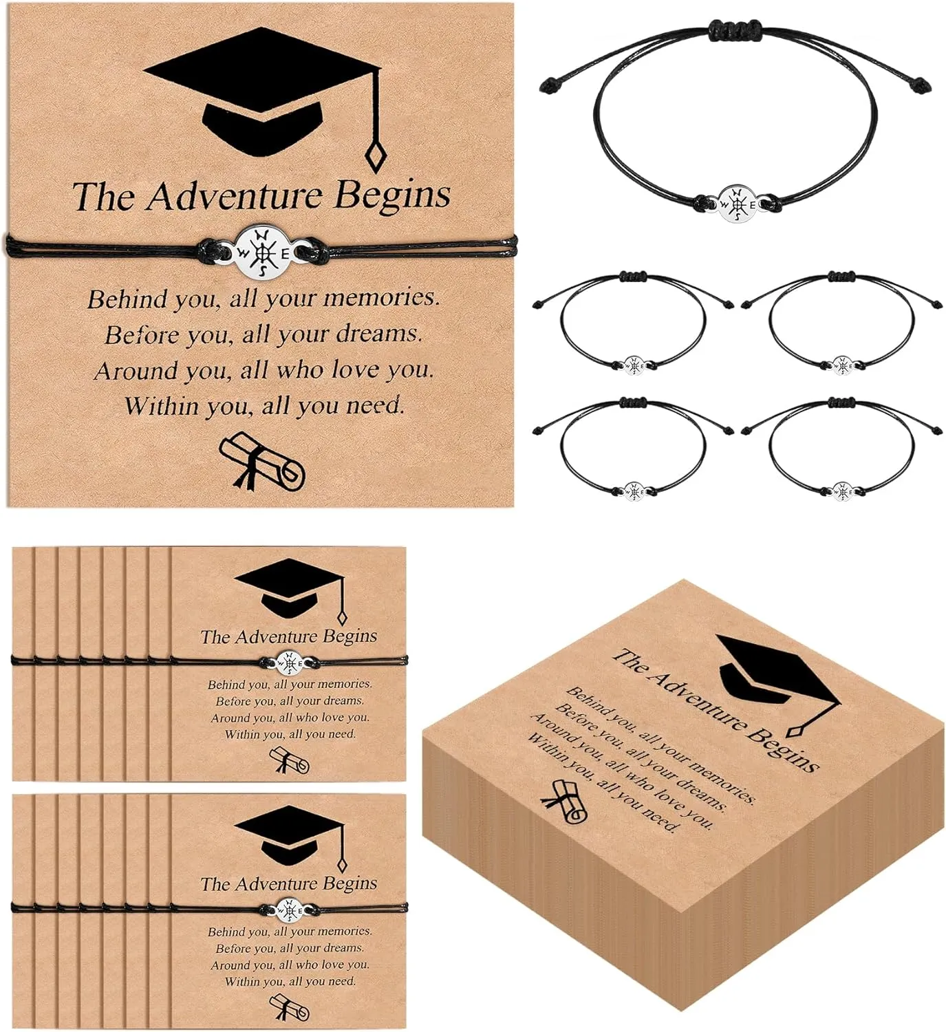 30PCS Graduation Bracelet Bulk Graduation Gifts for Her Him, Compass Bracelets Set 2024 2025 Graduate College High School Inspirational Gifts for Classmates