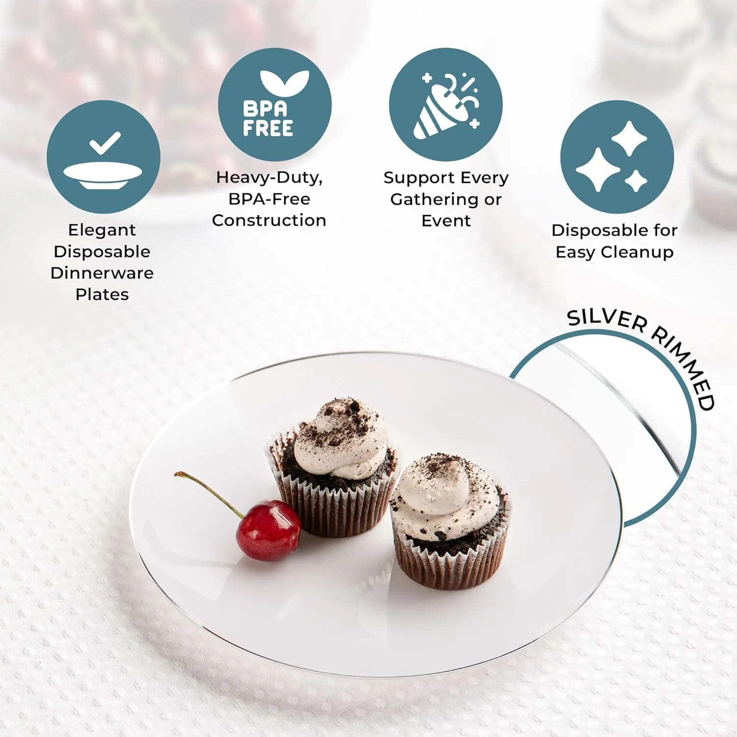 32 Piece Plastic Plates Set Elegant Disposable Dinnerware White and Silver Rim Party Plates Includes 16-10" inch Dinner & 16-7" inch Salad Plates Holiday Thanksgiving Tableware Posh Setting