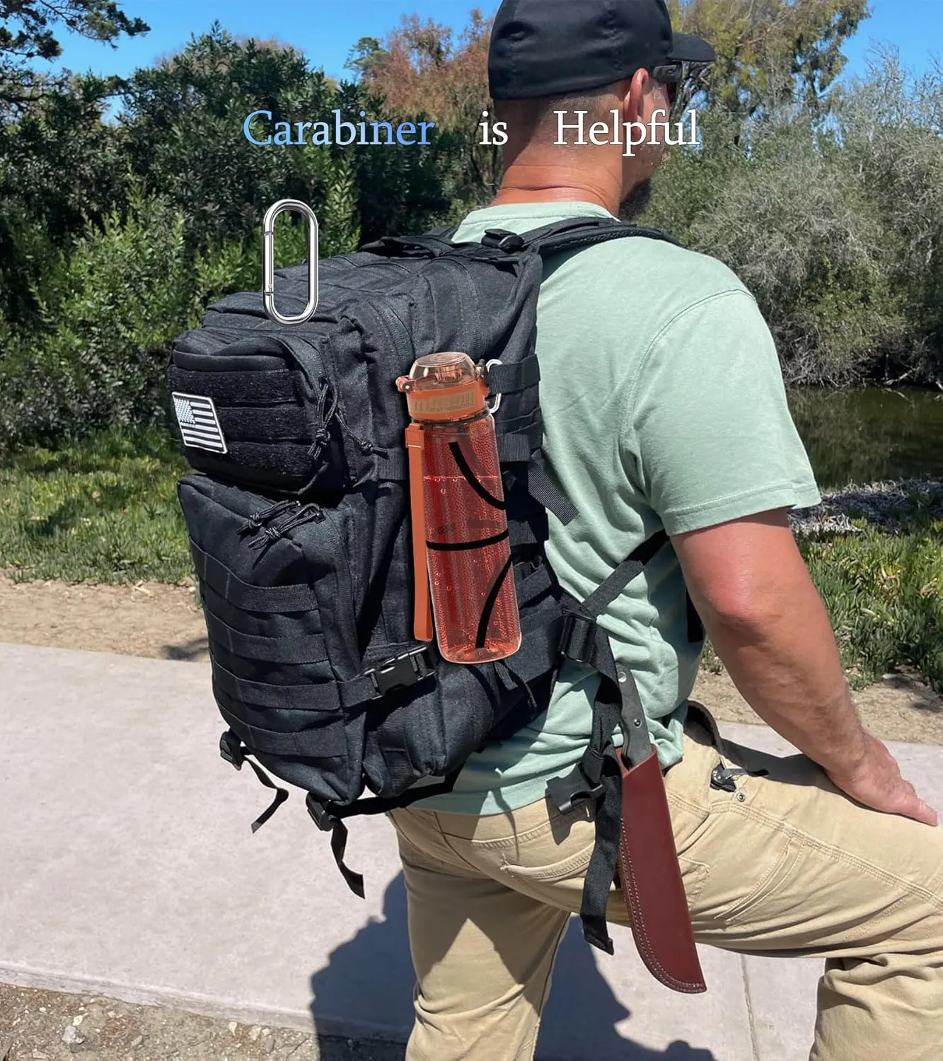 32oz/1L Water Bottle, Durable Tritan, Leak-Proof, Dishwasher-Safe, BPA-Free, Drop-Resistant, Chug Lid/Straw, Hand Loop, Carabiner for Hiking/Backpack/Sport (Basketball)