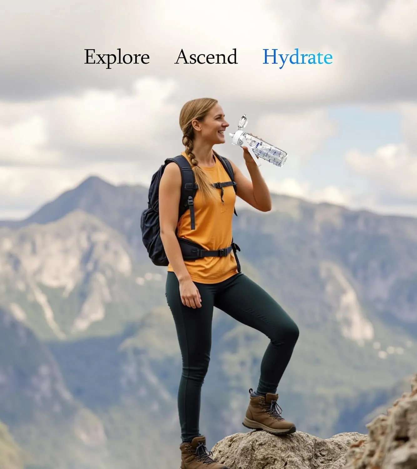 32oz/1L Water Bottle, Durable Tritan, Leak-Proof, Dishwasher-Safe, BPA-Free, Drop-Resistant, Chug Lid/Straw, Hand Loop, Carabiner for Hiking/Backpack/Sport (Word Water in Global Languages)