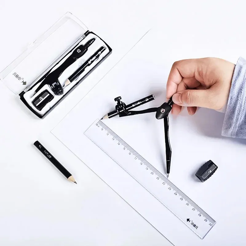3pc Geometry Compass Set with Sharpener - Math Tools for Students, Drafting, Circle Drawing Stationery