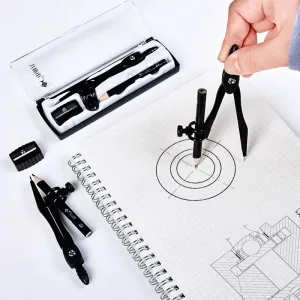3pc Geometry Compass Set with Sharpener - Math Tools for Students, Drafting, Circle Drawing Stationery