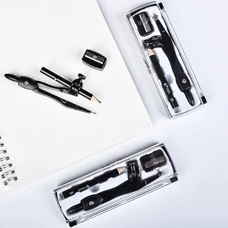 3pc Geometry Compass Set with Sharpener - Math Tools for Students, Drafting, Circle Drawing Stationery