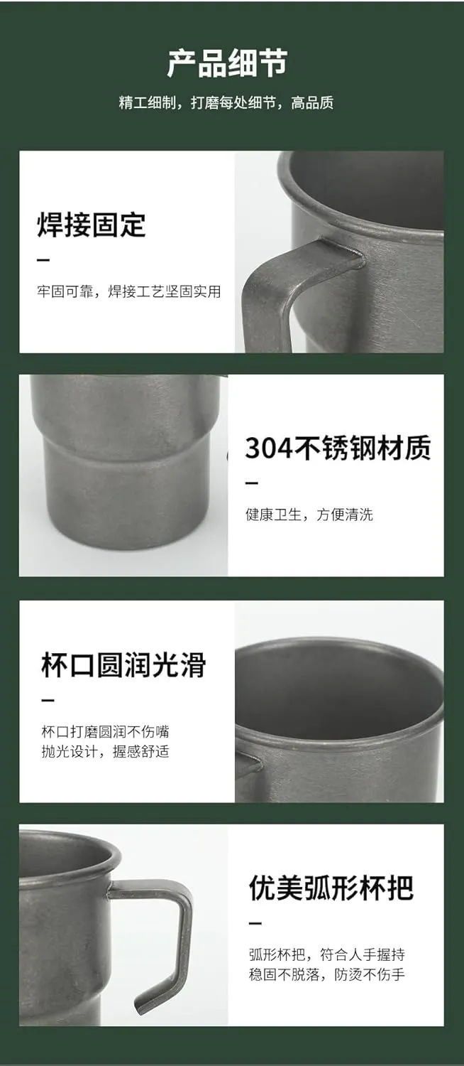 3pc Outdoor Stainless Steel Camping Single Layer Water Cup Portable Coffee Cup 300ml(Green)