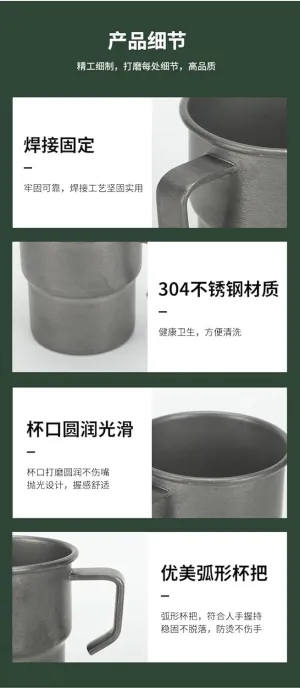 3pc Outdoor Stainless Steel Camping Single Layer Water Cup Portable Coffee Cup 300ml(Green)