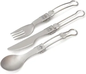 3PCS Camping Tableware Ti with Folding Spoon Fork Cutter Portable Lightweight for Hiking Backpacking Picnic