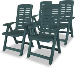 4-Piece Reclining Patio Chairs Plastic Green Outdoor Furniture Set with Adjustable Backrests and Foldable Design for Patio Garden Lawn