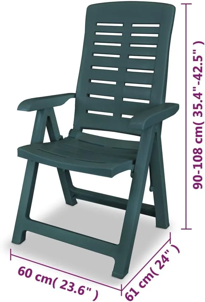 4-Piece Reclining Patio Chairs Plastic Green Outdoor Furniture Set with Adjustable Backrests and Foldable Design for Patio Garden Lawn