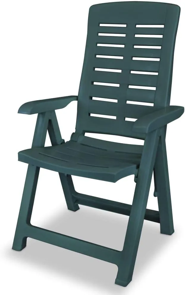 4-Piece Reclining Patio Chairs Plastic Green Outdoor Furniture Set with Adjustable Backrests and Foldable Design for Patio Garden Lawn