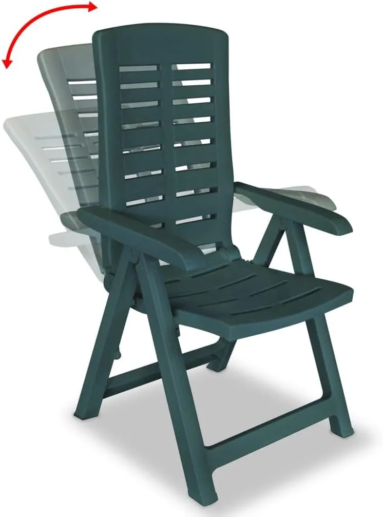 4-Piece Reclining Patio Chairs Plastic Green Outdoor Furniture Set with Adjustable Backrests and Foldable Design for Patio Garden Lawn