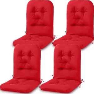4 Set Outdoor High Back Chair Cushions 47 x 20 Inch Rocking Chair Cushions Waterproof Fade Resistant Comfort Replacement Seat Pads with Ties for Patio Lawn Yard Porch Home Office(Red)