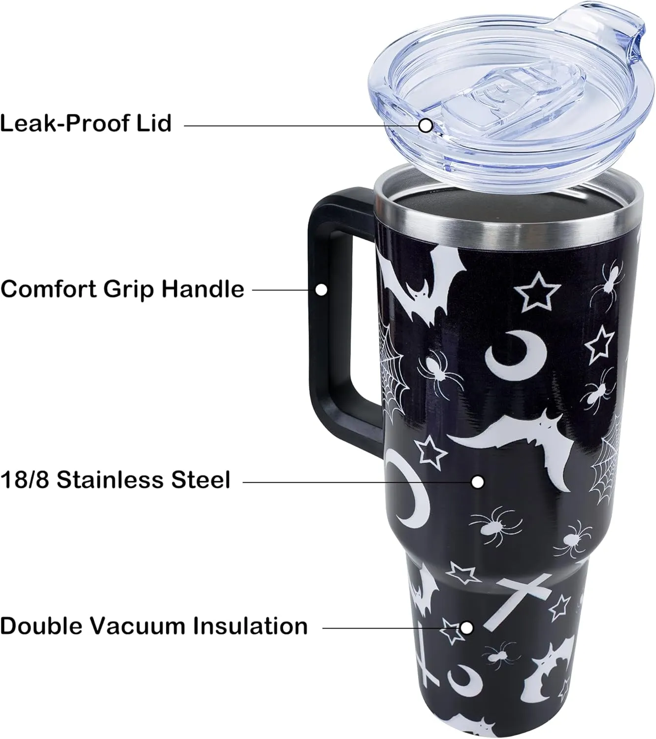 40 oz Goth Moon Tumbler with Handle and Straw, Black Gothic Travel Mug Water Bottle, Stainless Steel Insulated Cup with Lid and Straw, Birthday Christmas Halloween Gifts