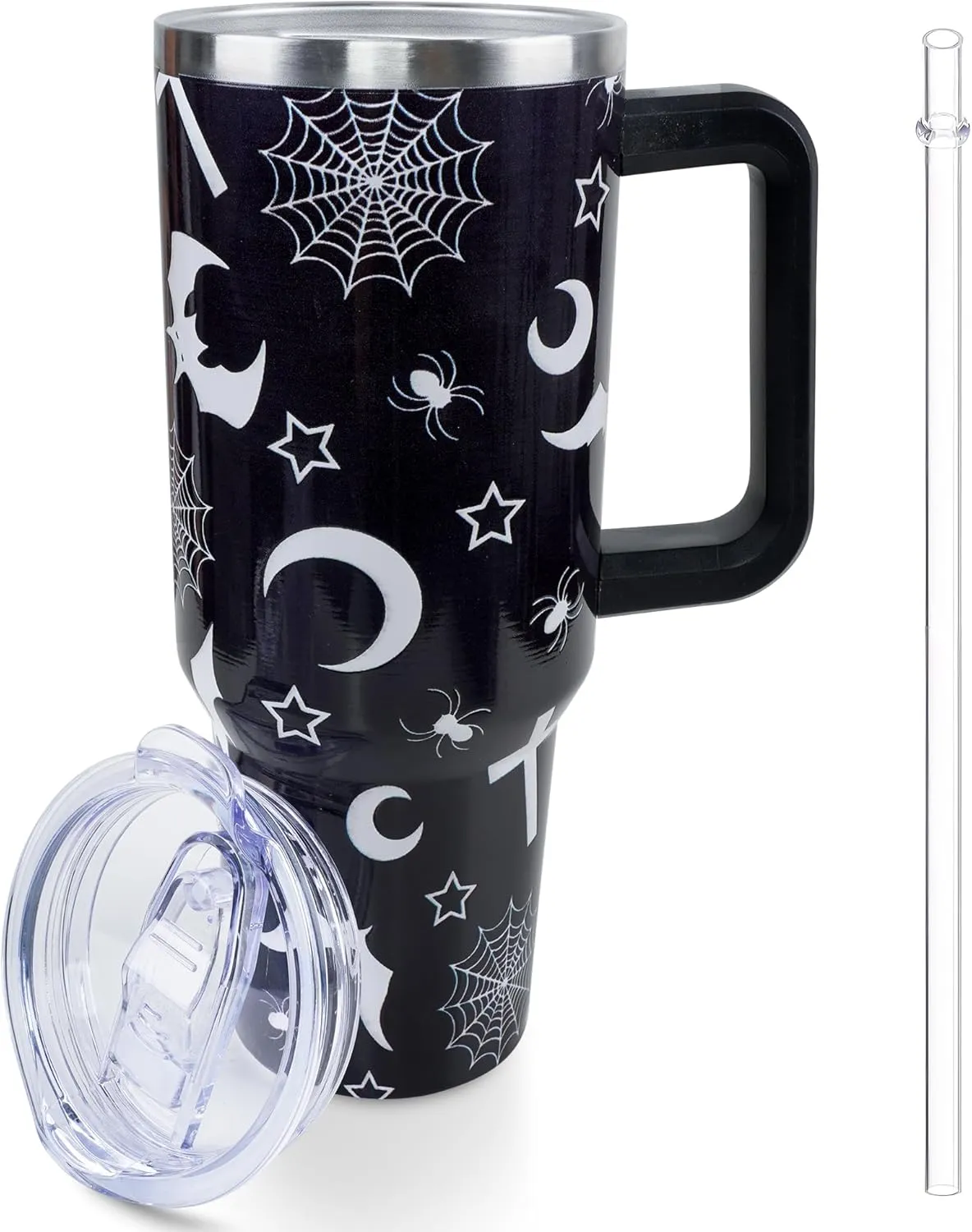 40 oz Goth Moon Tumbler with Handle and Straw, Black Gothic Travel Mug Water Bottle, Stainless Steel Insulated Cup with Lid and Straw, Birthday Christmas Halloween Gifts