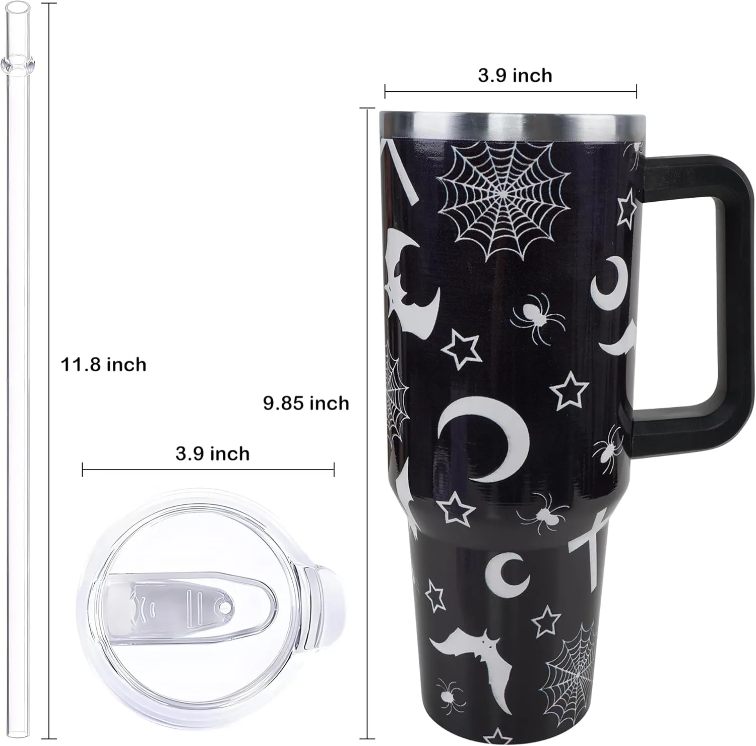 40 oz Goth Moon Tumbler with Handle and Straw, Black Gothic Travel Mug Water Bottle, Stainless Steel Insulated Cup with Lid and Straw, Birthday Christmas Halloween Gifts