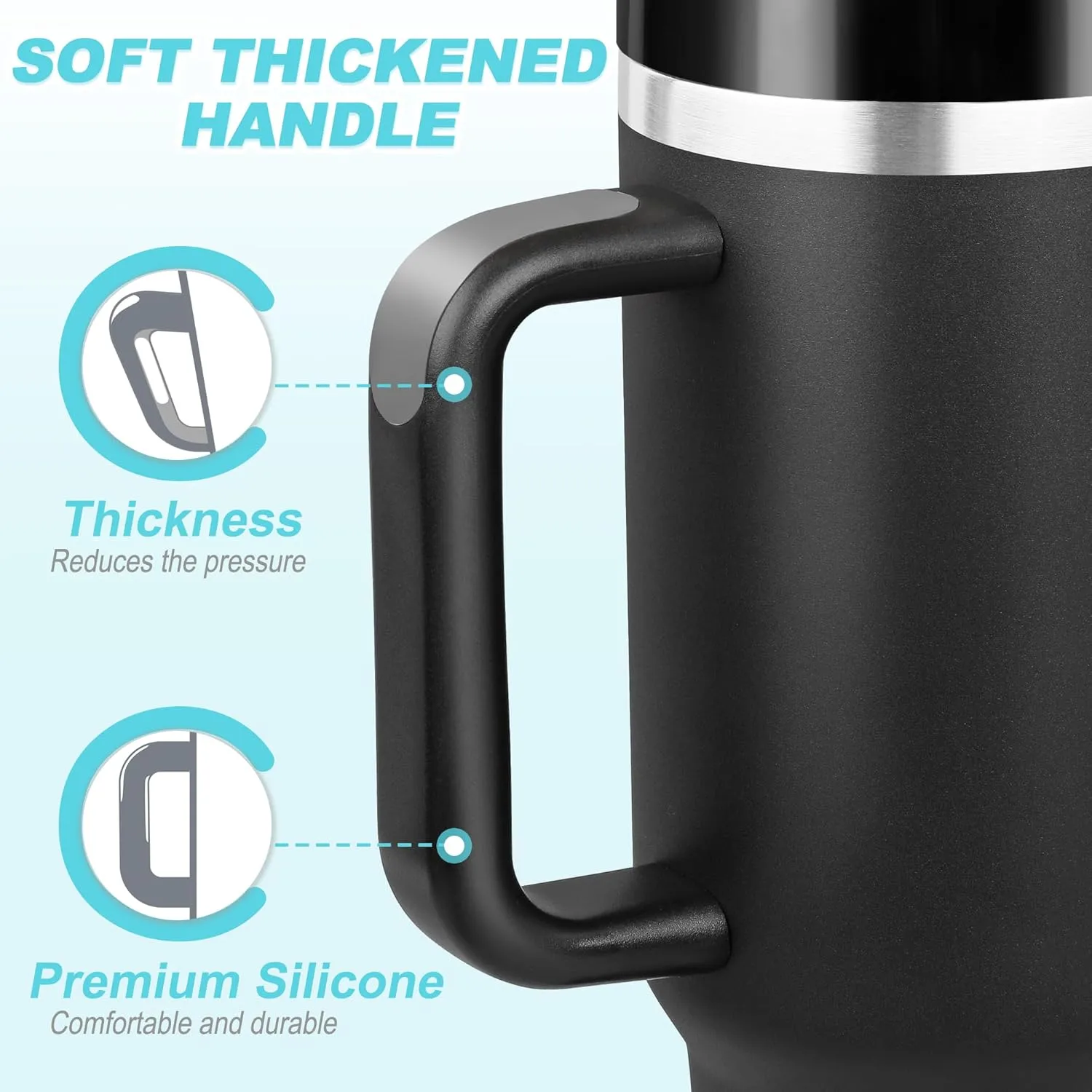 40 oz Tumbler with Handle and Straw, 2 Lids (2 in 1 & LeakProof Lid) - Vacuum Insulated Stainless Steel Double Wall Water Bottle Travel Coffee Mug - Holiday Gifts for Women Men - Black