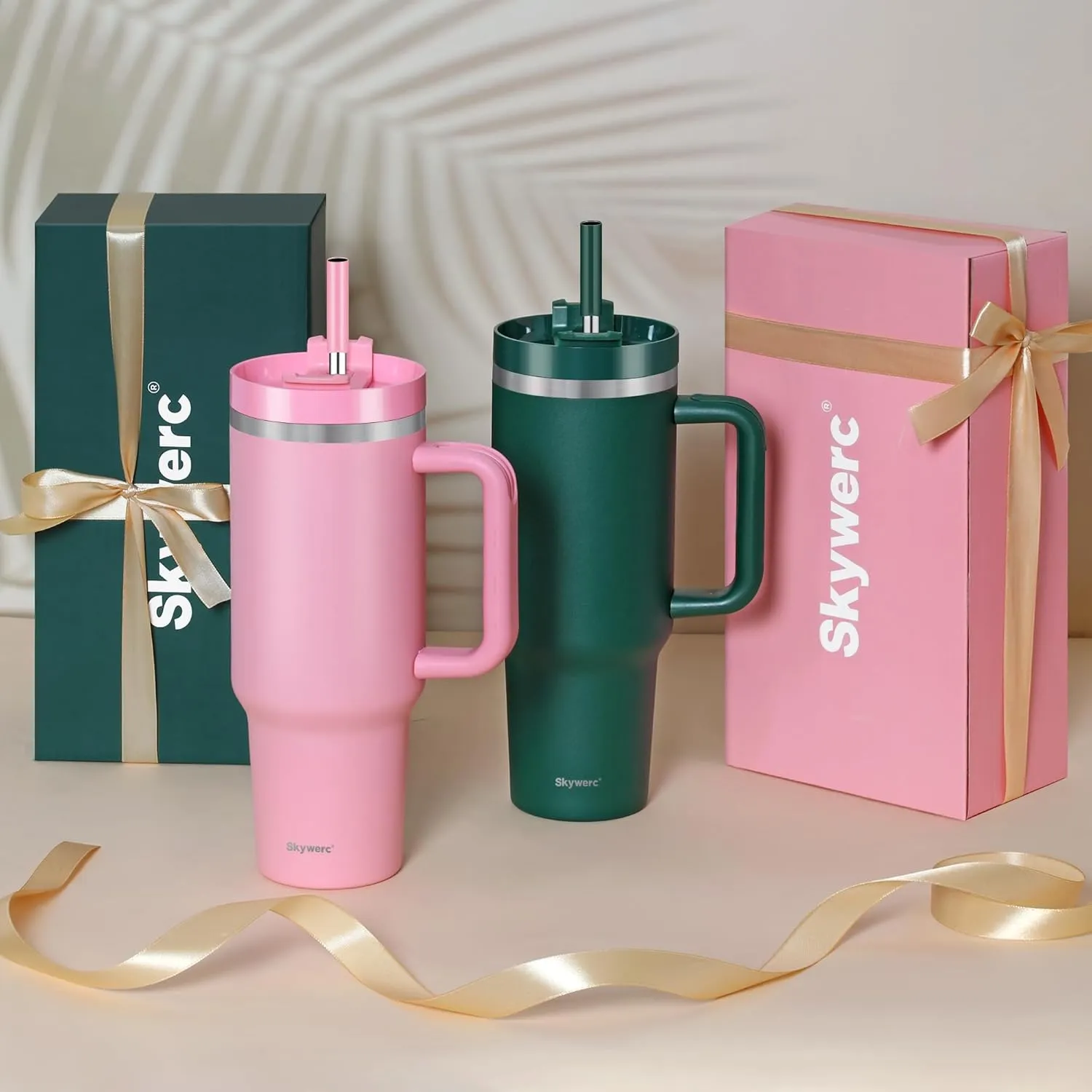 40 oz Tumbler with Handle and Straw, 2 Lids (2 in 1 & LeakProof Lid) - Vacuum Insulated Stainless Steel Double Wall Water Bottle Travel Coffee Mug - Holiday Gifts for Women Men - Black