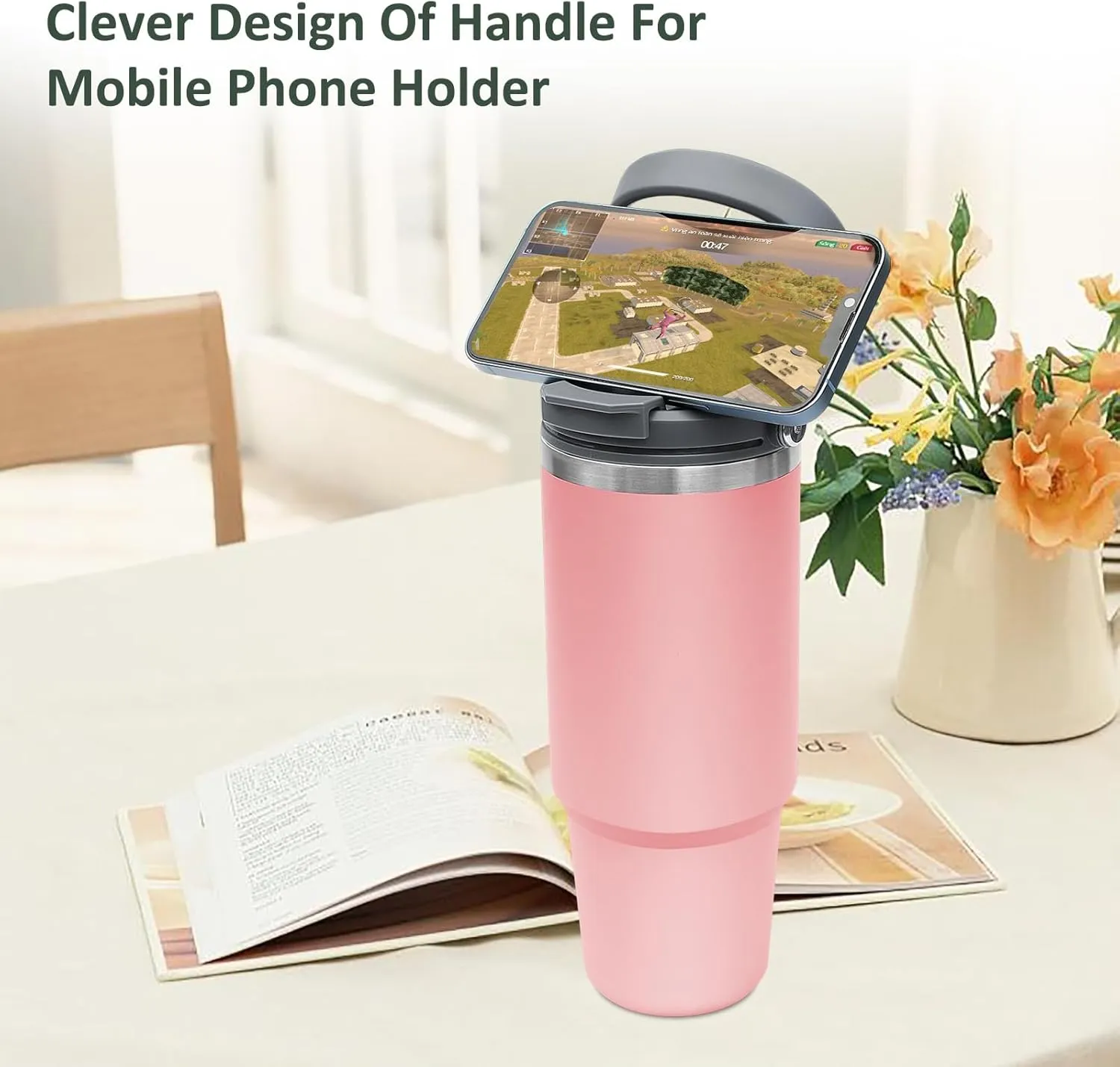 40 oz Tumbler with Handle and Straw, Stainless Steel Insulated Water Bottle, Vacuum Insulated Cup, Leak Proof Tumbler for Sports, Travel Coffee Mug with Lid, Keep for Hot and Cold