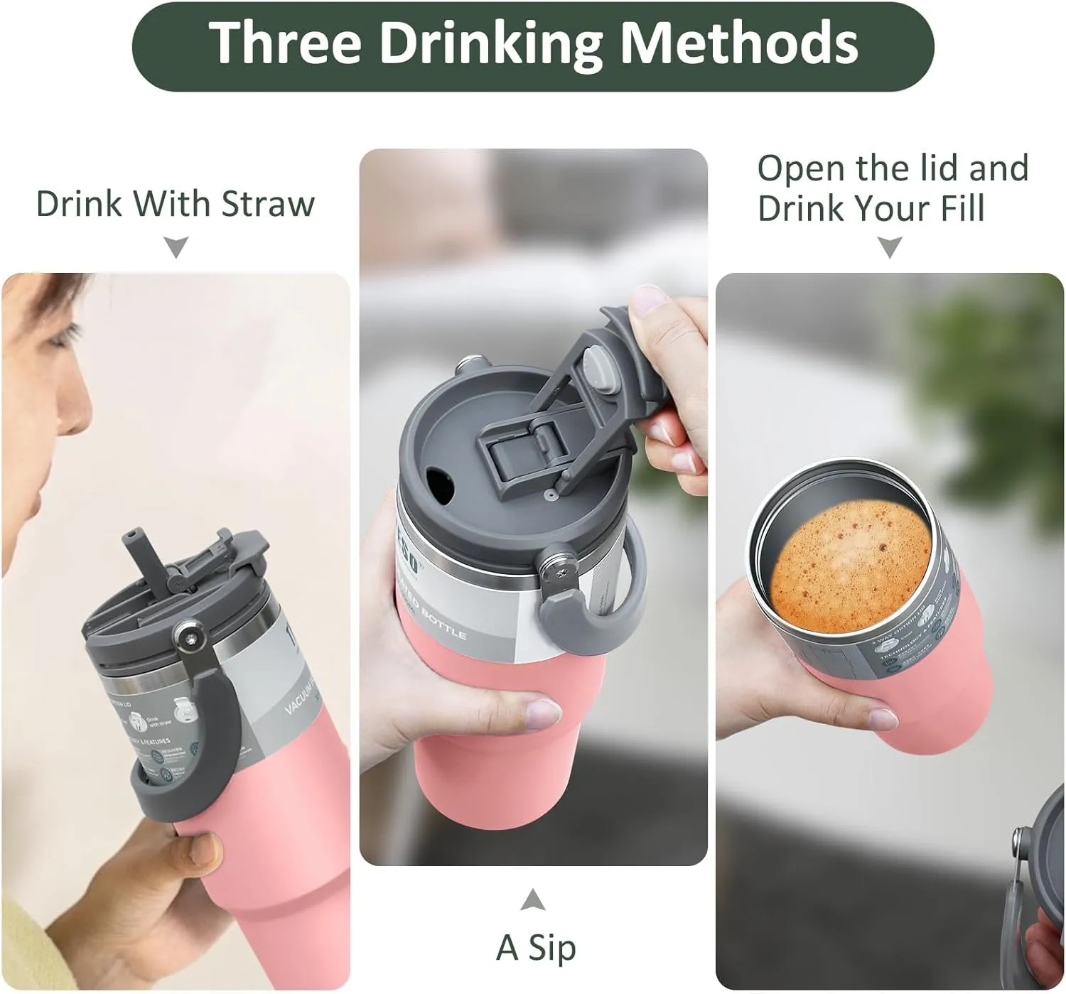 40 oz Tumbler with Handle and Straw, Stainless Steel Insulated Water Bottle, Vacuum Insulated Cup, Leak Proof Tumbler for Sports, Travel Coffee Mug with Lid, Keep for Hot and Cold